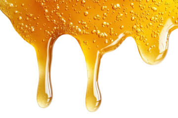 Golden Honey Dripping with Viscosity Isolated on Transparent Background