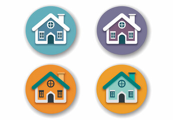 Vibrant round icons showcasing diverse house designs for creative projects