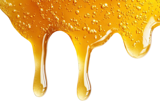Golden Honey Dripping with Viscosity Isolated on Transparent Background
