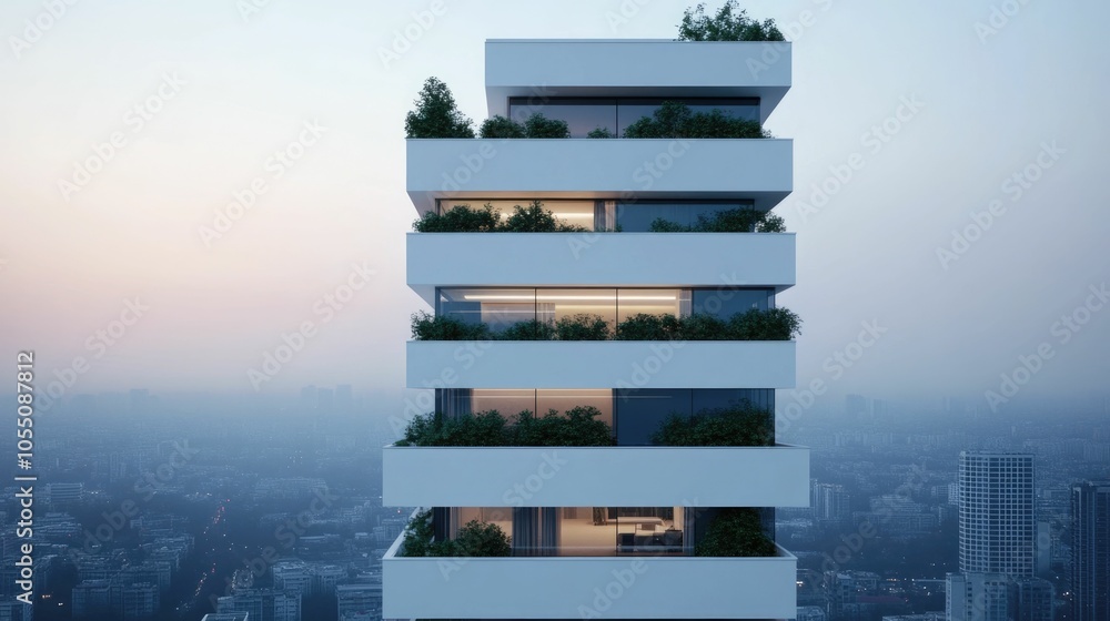 Poster futuristic high rise building with cantilevered floors pushing the boundaries of modern design and e