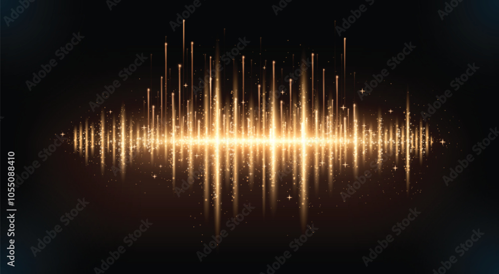 Poster gold line light with glitter glow abstract effect. golden vertical flare with neon beam sparkle and 