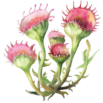 venus flytrap flower watercolor clipart illustration