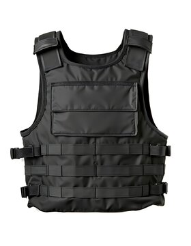 Black bulletproof vest isolated on white background