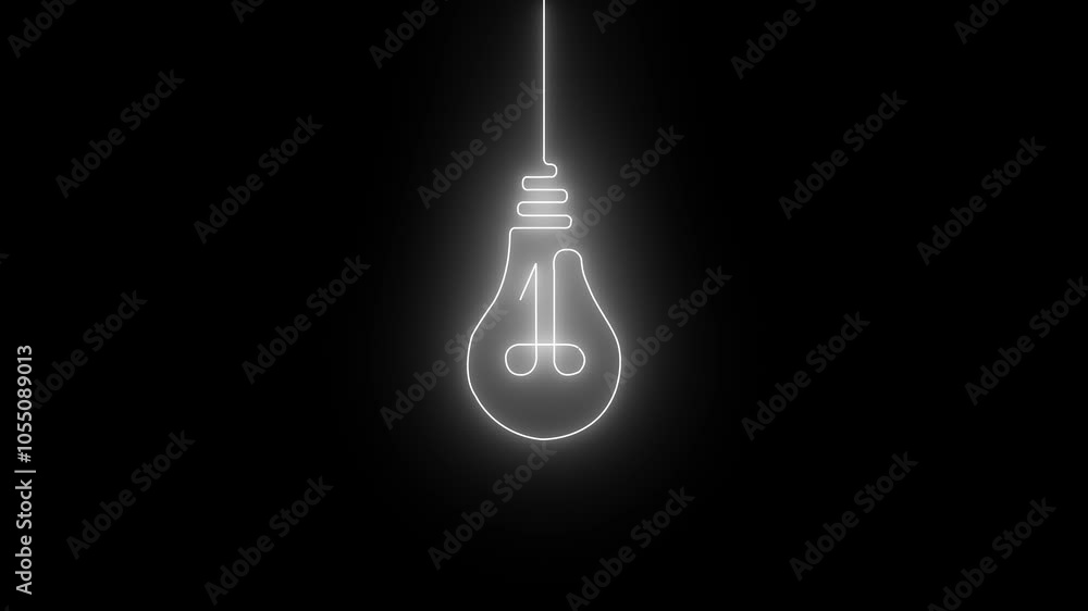 Poster light bulb stroke lighting technology animation idea black background turning light bulb animation, 