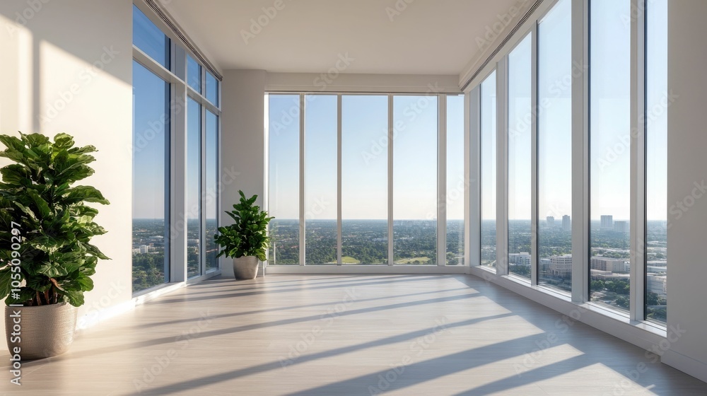 Poster impressive corporate high rise building with floor to ceiling windows offering a breathtaking panora