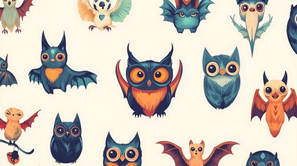 Halloween fun cartoon patterns featuring animated creatures