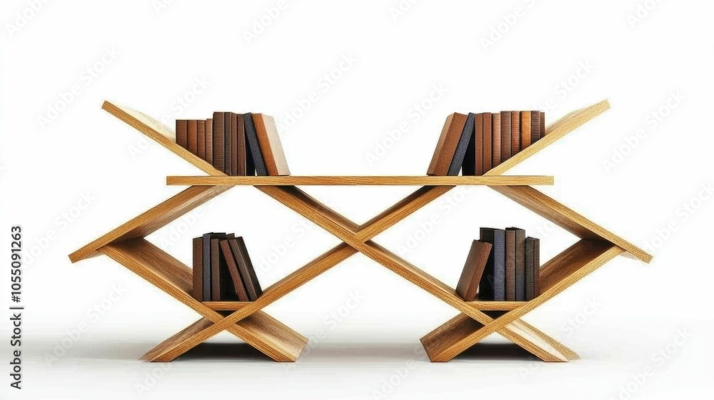 Poster sleek geometric bookshelf with open shelving on white background modern minimalist design for home o