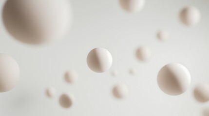 Pastel colored matte spheres on white background, minimalistic abstract backdrop.
