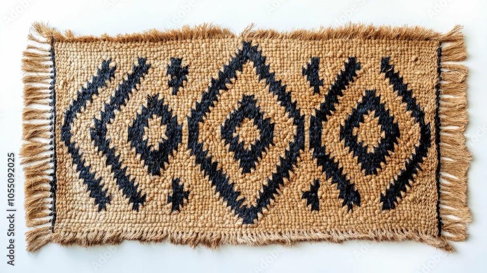 Poster woven jute rug with a captivating geometric pattern perfect for adding a touch of bohemian chic to a