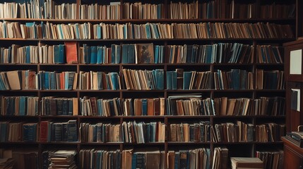 Wall full of old archive records and books on the shelves.
