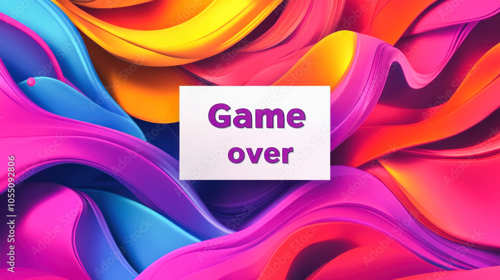 Poster game over sign floating on colorful abstract background