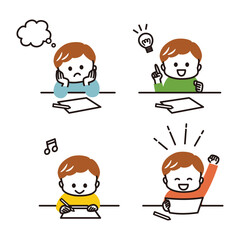 colorful illustration of kids studying at the desk