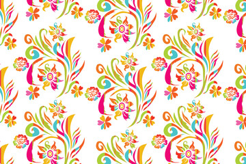 Hand draw African Ikat floral paisley embroidery.geometric ethnic oriental seamless pattern traditional.great for textiles, banners, wallpapers, wrapping vector design. © K