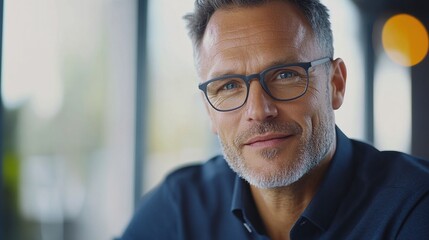 Fototapeta premium Confident Man with Glasses in Modern Setting