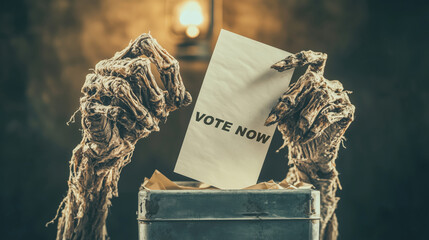 Mummy Hands Voting: Ancient Ballot Cast in Lantern Light