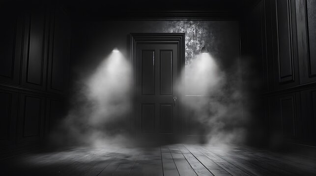 Halloween chilling black backdrop featuring illustrated foggy shadows