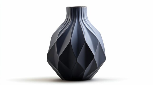 A sleek and contemporary ceramic vase with a striking geometric design and matte black finish showcased against a clean white background making it a stylish and versatile home decor piece