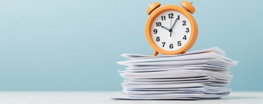 Abstract concept of yearend deadlines, a stack of papers and a clock showing the last minutes of the year,   End of year finance ,  Deadline pressure