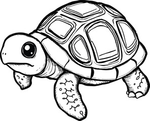 Cute Turtle Black And White Outline For Coloring Book Page