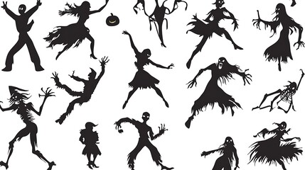 Halloween lively silhouette patterns with dancing characters