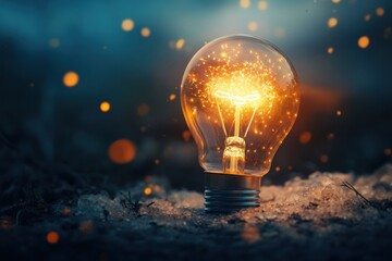 A Light Bulb Glowing with Sparklers on a Snowy Ground