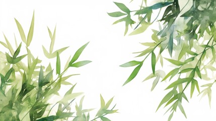 Obraz premium Watercolor green bamboo stalks with lush leaves on a , isolated illustration for postcards, banners