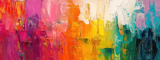 Fototapeta premium Wall background banner with abstract, rough, multicolored, rainbow, and bold hues 