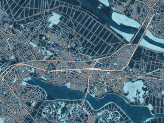 Painterly Style City Map of Abiko, Japan in a Blue Color Scheme.