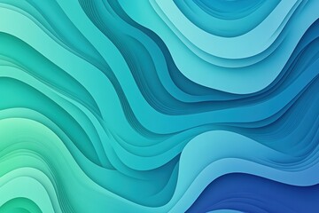 Abstract wavy background with turquoise and blue colors in a paper cut style.