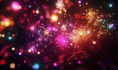 A mesmerizing display of vibrant fireworks fills the night sky, creating a spectacle of colors and light in celebration.