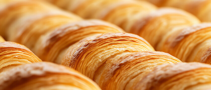 Freshly baked croissants, showcasing golden layers and flaky texture, perfect for breakfast or a delicious snack.