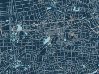 Painterly Style City Map of Asahi, Japan in a Blue Color Scheme.