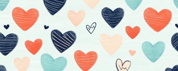 Colorful hearts pattern on a soft pastel background.