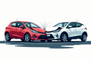 Fototapeta premium Two Cars Collide in Front-End Crash on City Street