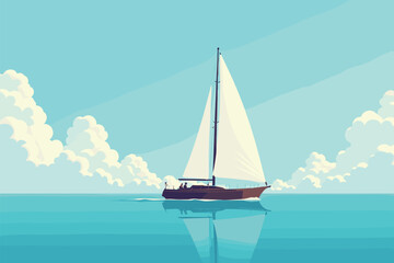 Naklejka premium Sailboat Gliding on Calm Ocean Waters Under Clear Blue Sky