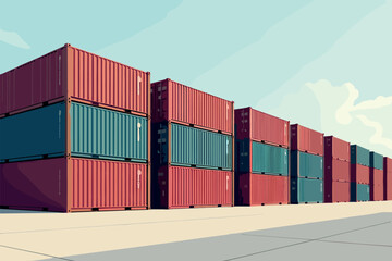 Stacked Shipping Containers in Industrial Storage Yard