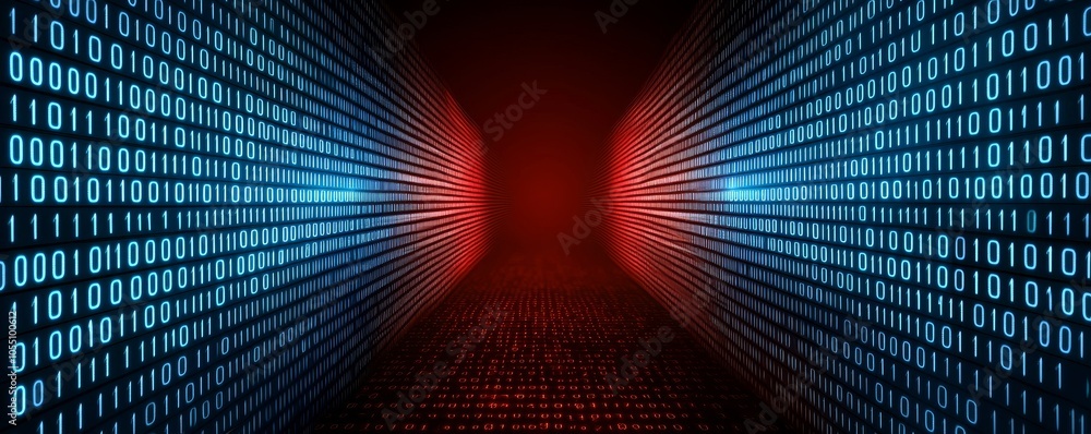 Poster abstract digital background with glowing blue and red data points for futuristic technology