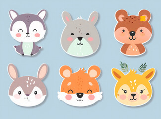 Fototapeta premium Cute woodland animal stickers featuring a variety of adorable characters in pastel colors
