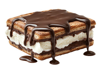 Close-Up of Gourmet Ice Cream Sandwich Melting with Chocolate Topping
