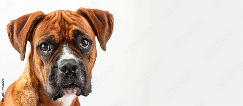 Poster adorable dog of a specific breed posing on a blank white background for a copy space image