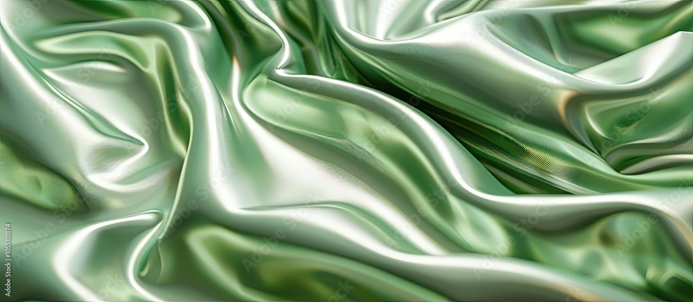 Poster texture of light green shiny fabric with folds ideal for copy space image