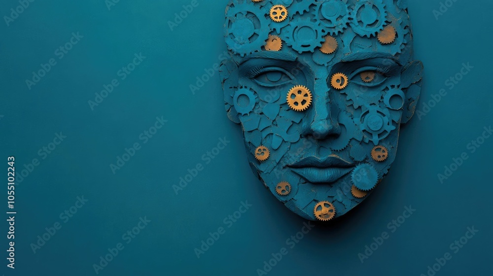 Aufkleber mechanical creativity abstract face with gears symbolizing depth of imagination a conceptual and sur