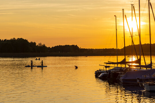 Summer landscape of Lake Rothsee during sunset near Nuremberg in Bavaria in Germany
