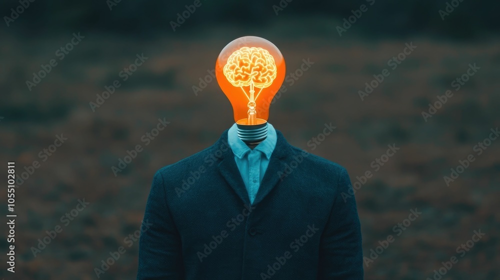 Aufkleber conceptual digital image of a person s silhouette with their brain connected to a glowing lightbulb 