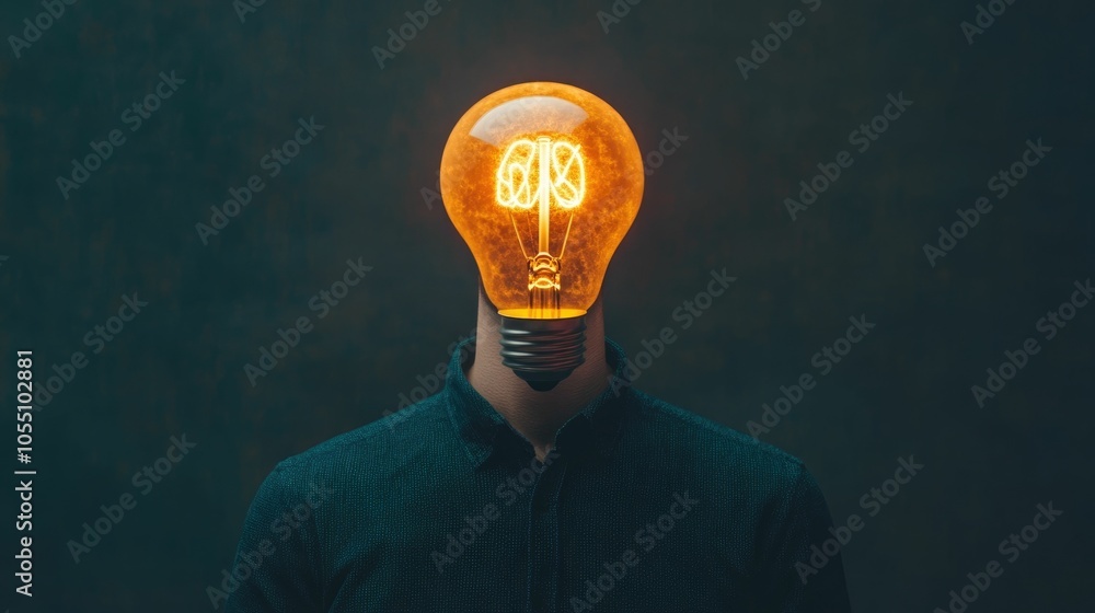 Aufkleber portrait of a person with their brain connected to a glowing light bulb symbolizing the spark of inn