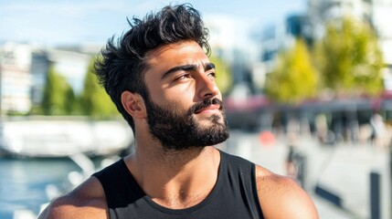 Fototapeta premium Content Middle Eastern Man in Outdoor Setting