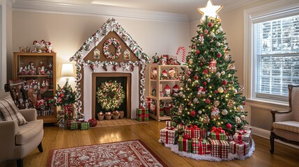 Fototapeta premium Playful Holiday Gingerbread House with Radiant Tree