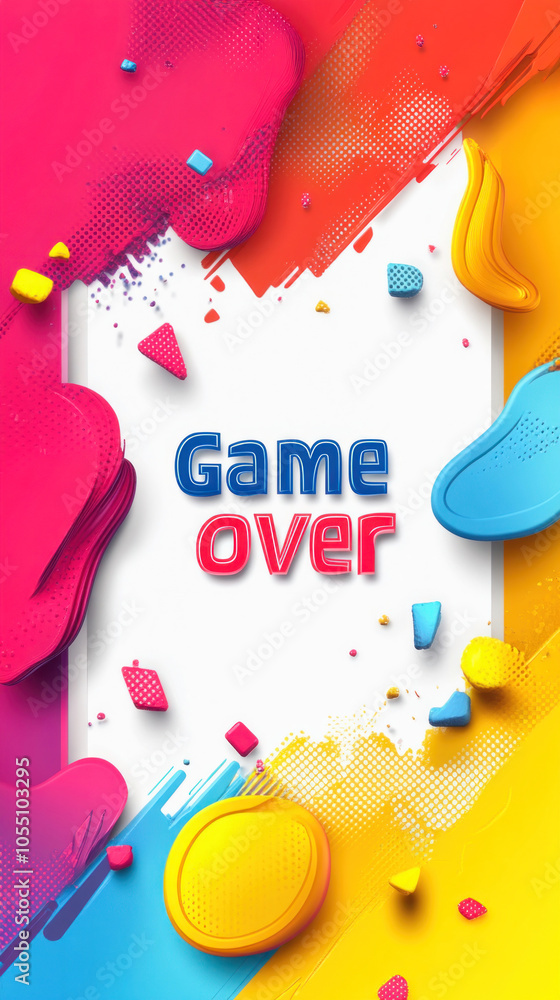 Poster game over colorful abstract background with geometric shapes