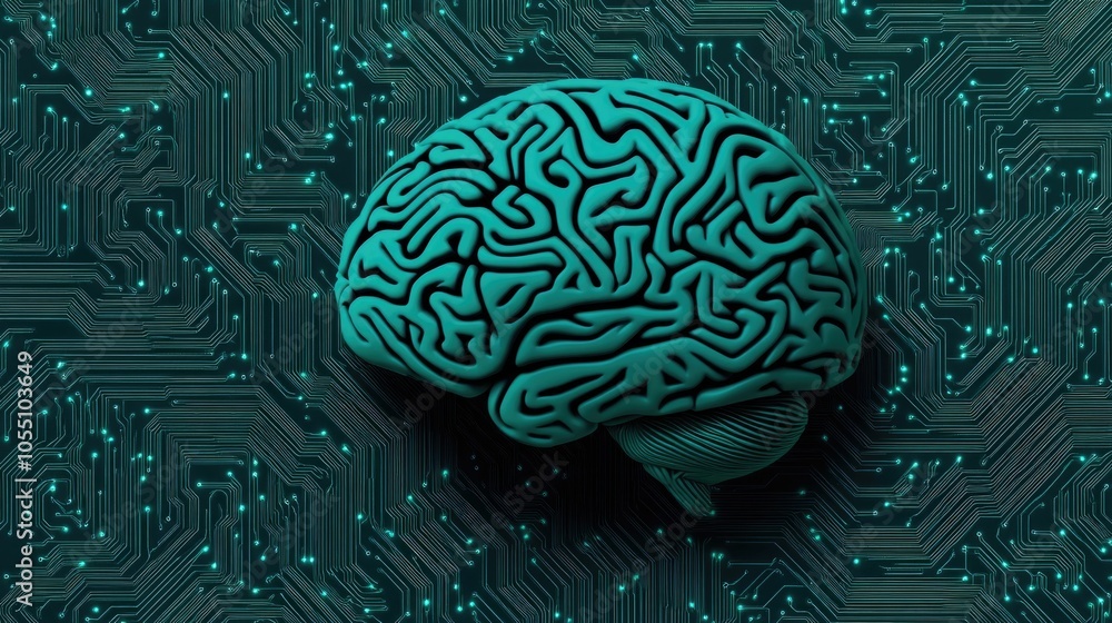 Poster futuristic brain with circuit connections symbolizing tech innovation and creativity conceptual imag