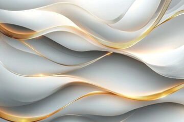 Abstract white and gold wavy background with glowing lines. (11)